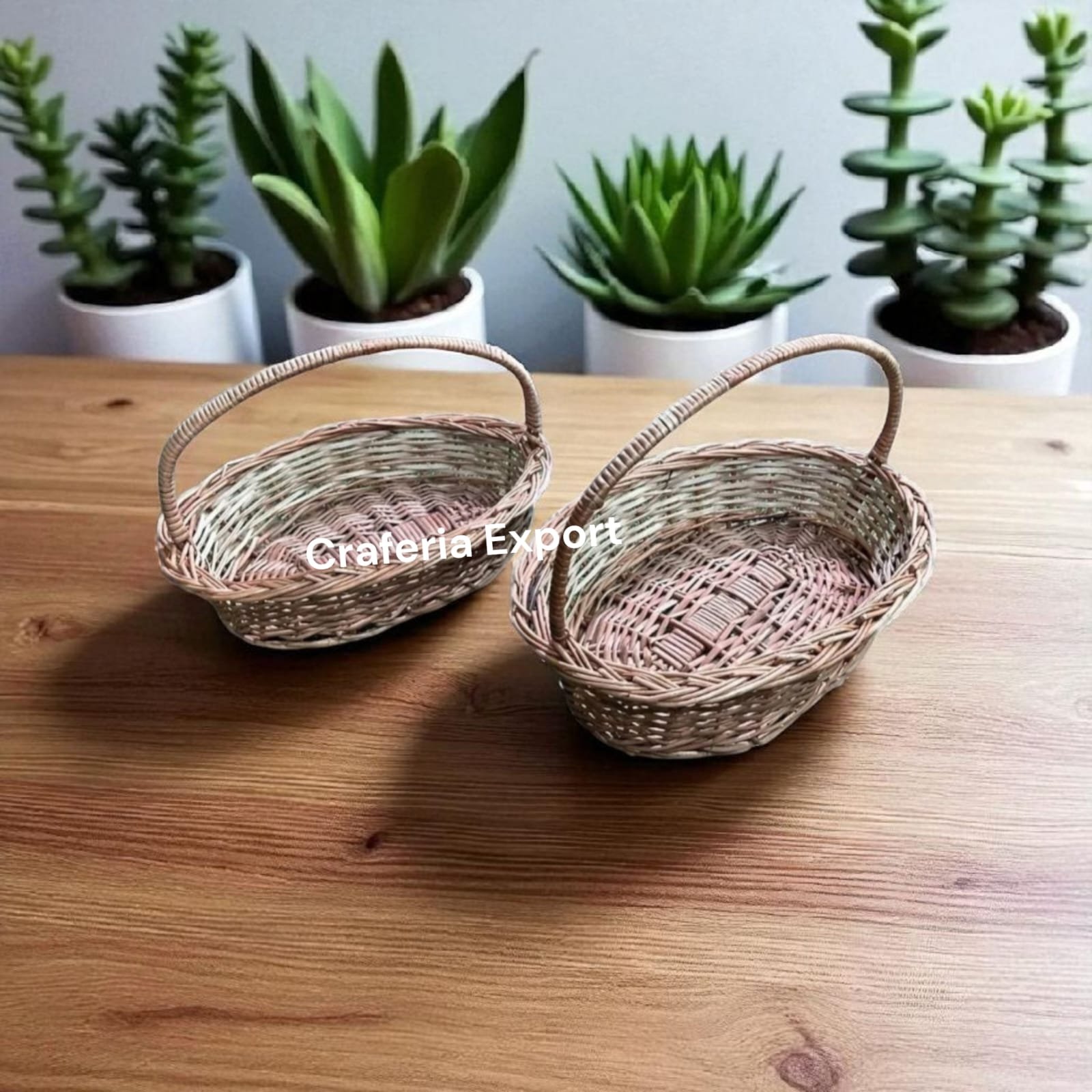 Handwoven Wicker Basket with Handle / Gift Hamper Baskets for multi-purpose use for home decor, gifts -size (14 by 10 inch , 16 by 11 inch)