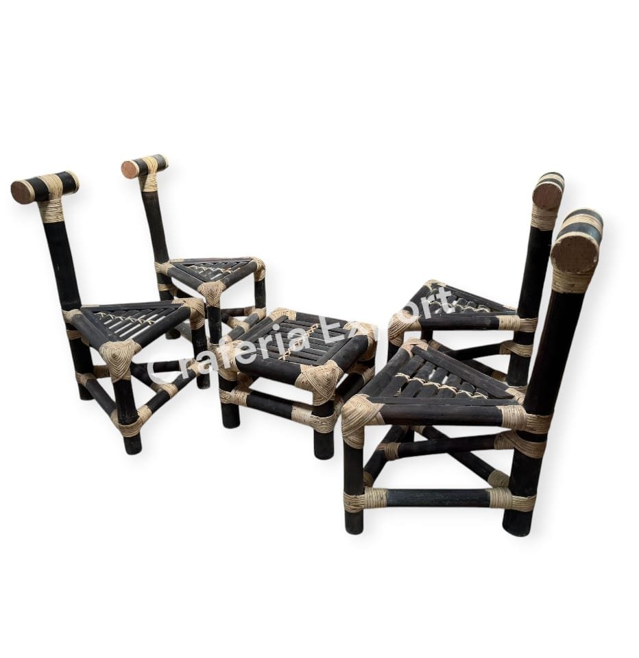 Triangle Shaped Bamboo Chairs with Table | Brown Dining Set for indoor outdoor - Image 5