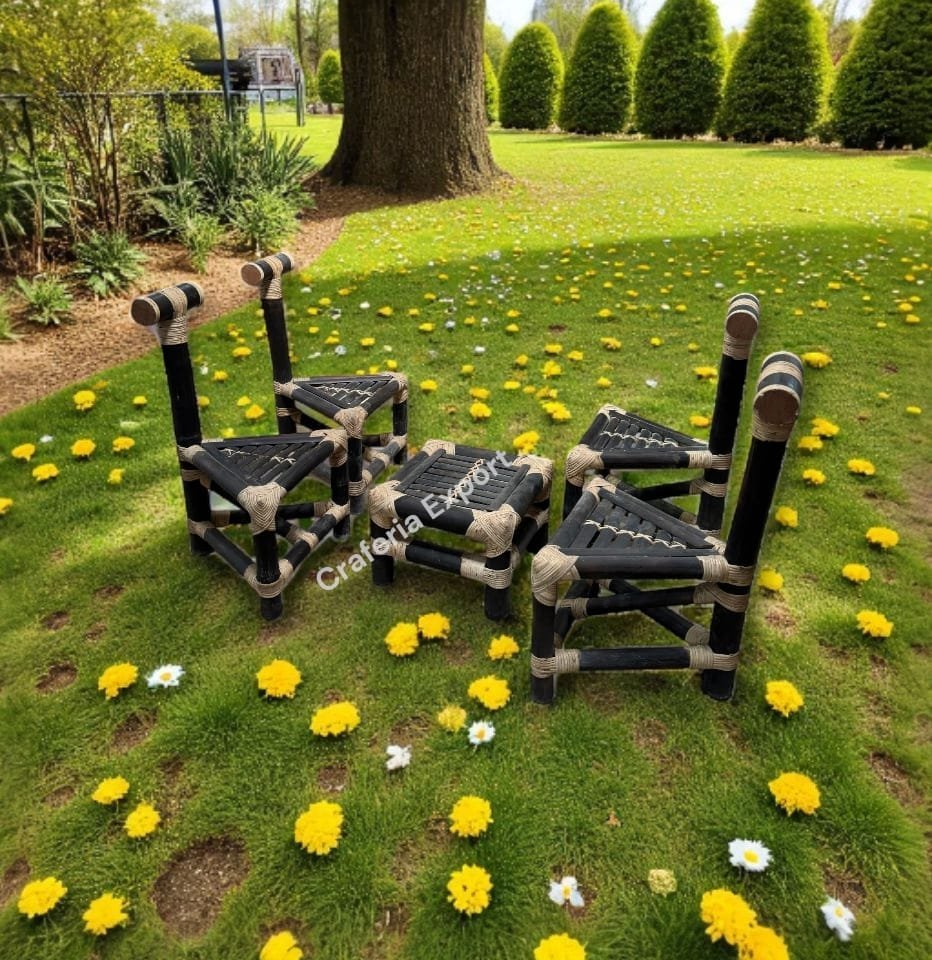 Triangle Shaped Bamboo Chairs with Table | Brown Dining Set for indoor outdoor - Image 4