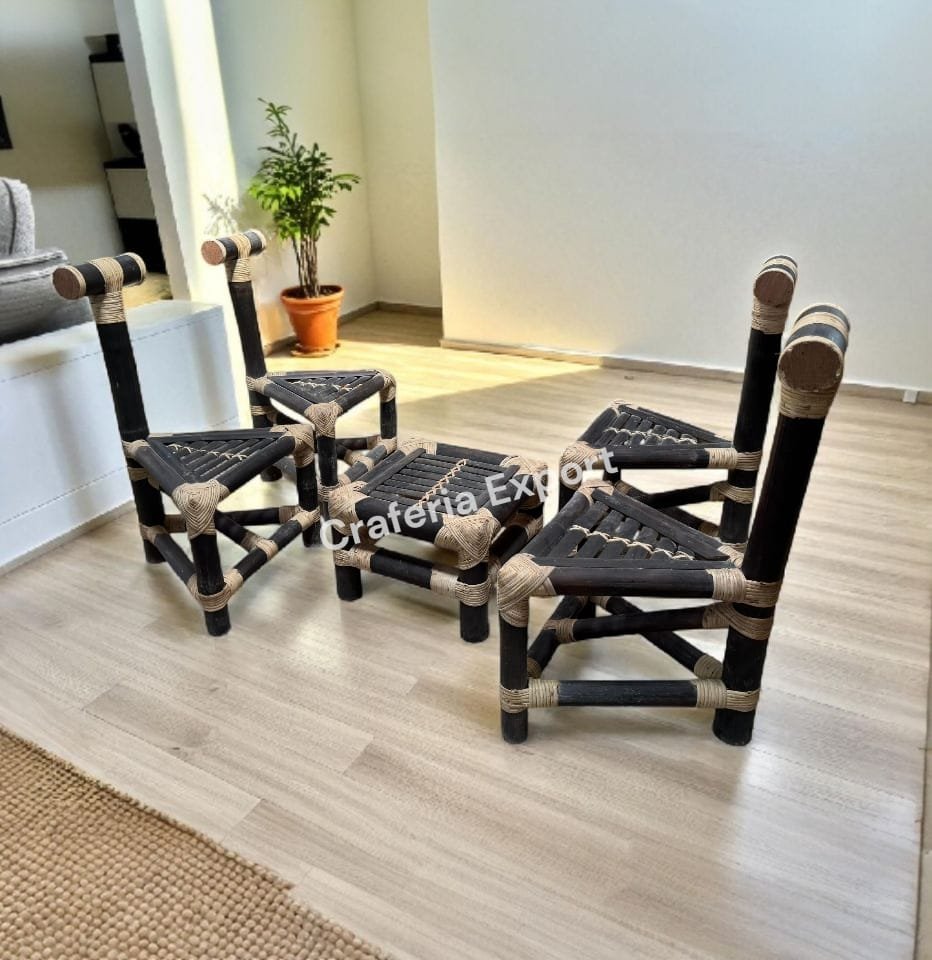 Triangle Shaped Bamboo Chairs with Table | Brown Dining Set for indoor outdoor - Image 6