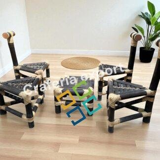 Triangle Shaped Bamboo Chairs with Table | Brown Dining Set for indoor outdoor