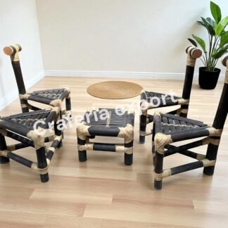 Triangle Shaped Bamboo Chairs with Table | Brown Dining Set for indoor outdoor