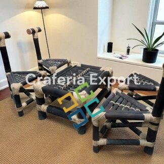 Brown Bamboo Chairs Table Set for Home /Balcony/Hotel | Triangle Chairs Set of 5