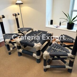 Brown Bamboo Chairs Table Set for Home /Balcony/Hotel | Triangle Chairs Set of 5