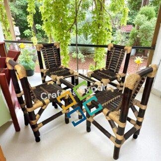 Brown Bamboo Chair Table Set for Restaurant Cafe Hotel /Home - Set of 5 | Dining Chairs Set