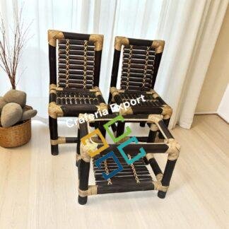Bamboo Chairs Table Set | Brown Bamboo 2 Chair with Table Set Indoor Outdoor (Set of 3)