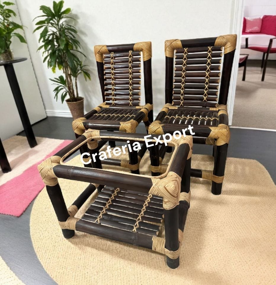 Bamboo Chairs Table Set | Brown Bamboo 2 Chair with Table Set Indoor Outdoor (Set of 3) - Image 3
