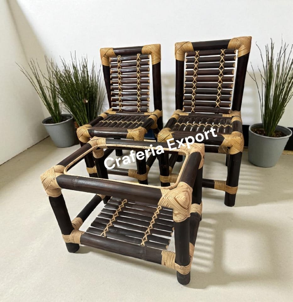 Bamboo Chairs Table Set | Brown Bamboo 2 Chair with Table Set Indoor Outdoor (Set of 3) - Image 2