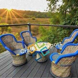 Traditional Bamboo Chair Set – Handcrafted Cane Furniture (4 Chairs + 1 Table)