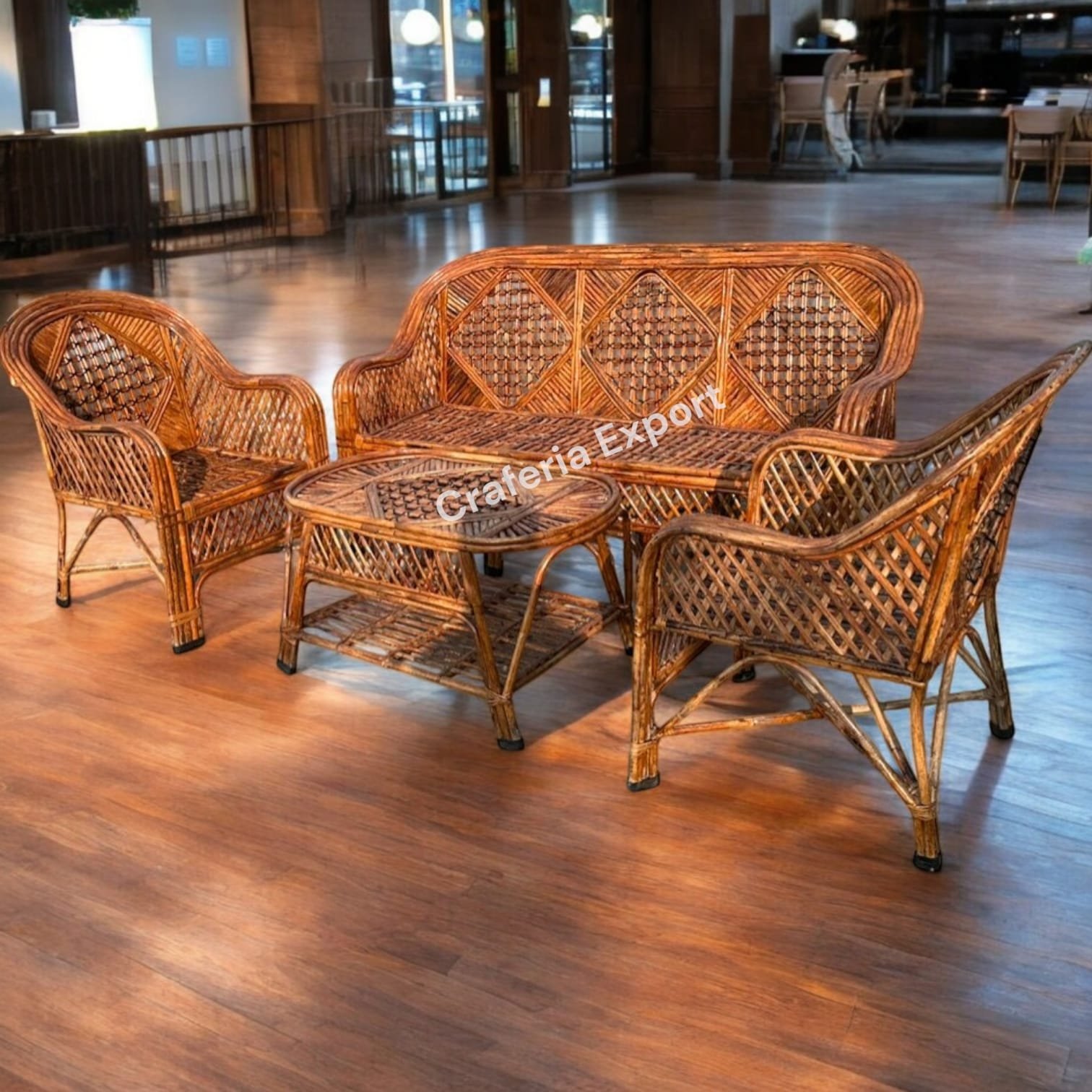 Cane Three Seater Sofa Set with Two Sofa Chairs and Table | Rattan Sofa Set for Indoor /Outdoor - Image 4