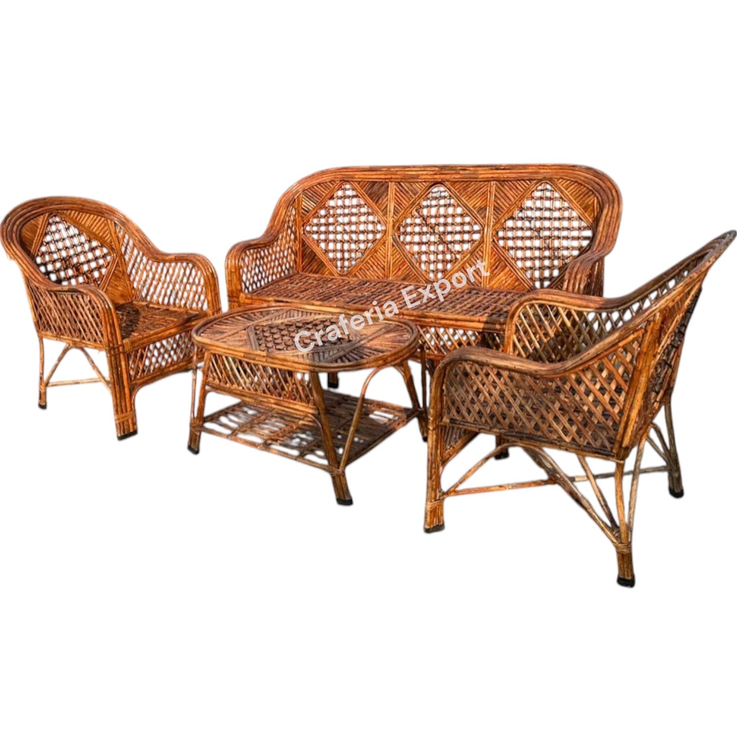 Cane Three Seater Sofa Set with Two Sofa Chairs and Table | Rattan Sofa Set for Indoor /Outdoor - Image 3