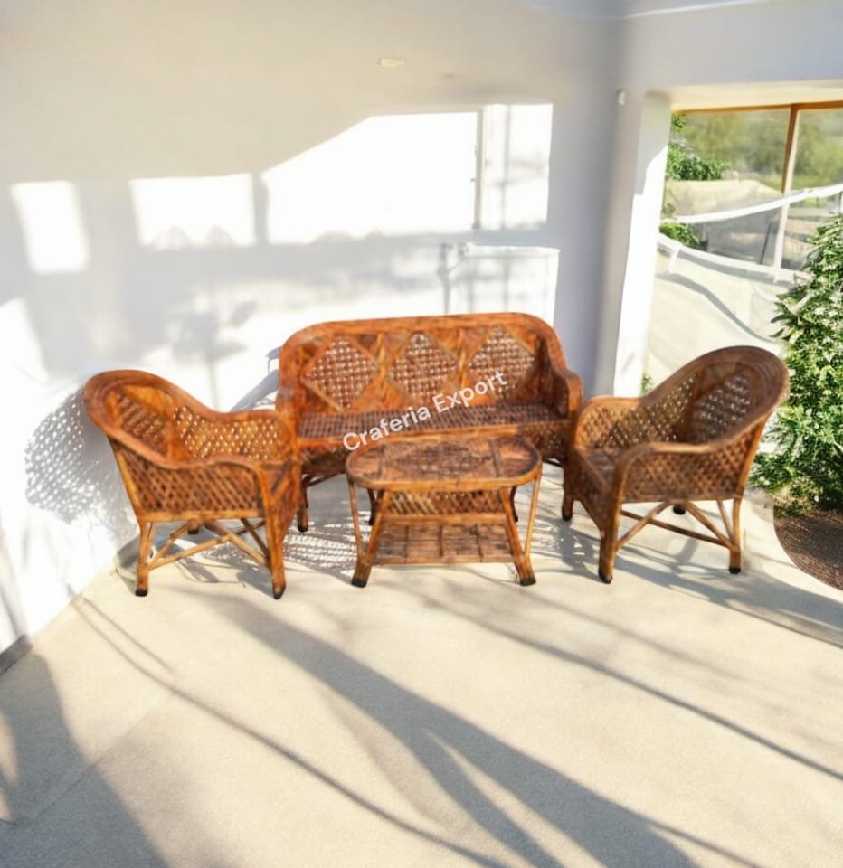 Cane Three Seater Sofa Set with Two Sofa Chairs and Table | Rattan Sofa Set for Indoor /Outdoor - Image 2