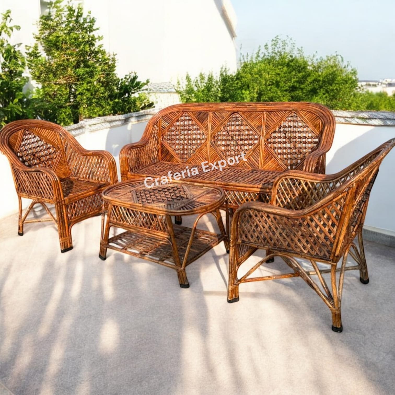 Cane Three Seater Sofa Set with Two Sofa Chairs and Table | Rattan Sofa Set for Indoor /Outdoor