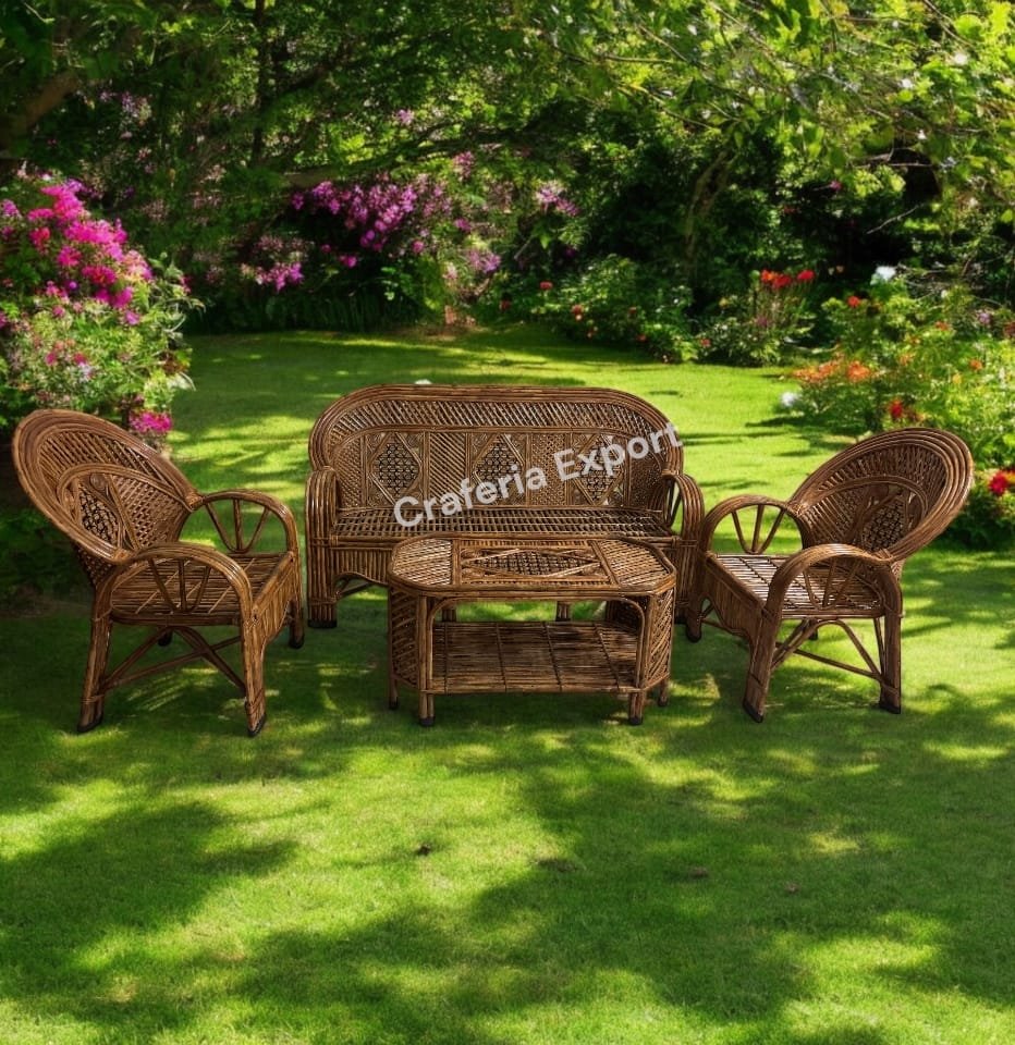 Cane Bamboo 3 Seater Sofa Set with Table Chair for Home, Living Room, Office, Outdoor, Indoor, Garden, Resort - Image 2