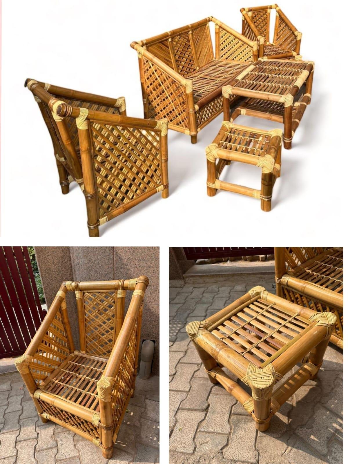 Eco-friendly Bamboo Chair table sofa furniture set for living room, café, restaurant, office- natural brown color