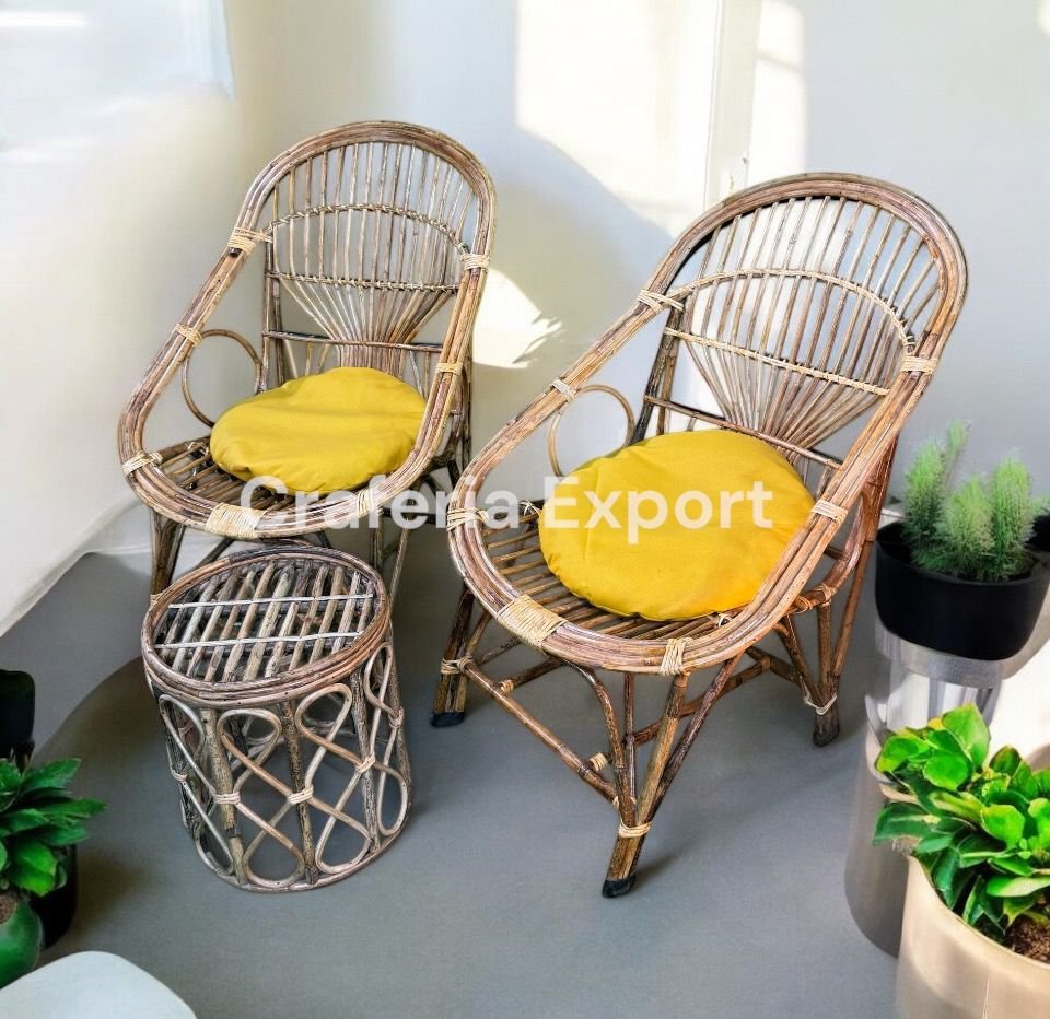 Cane Chairs with Stool | Outdoor Furniture Bait Kursi with Stool for Balcony, Garden Furniture Set
