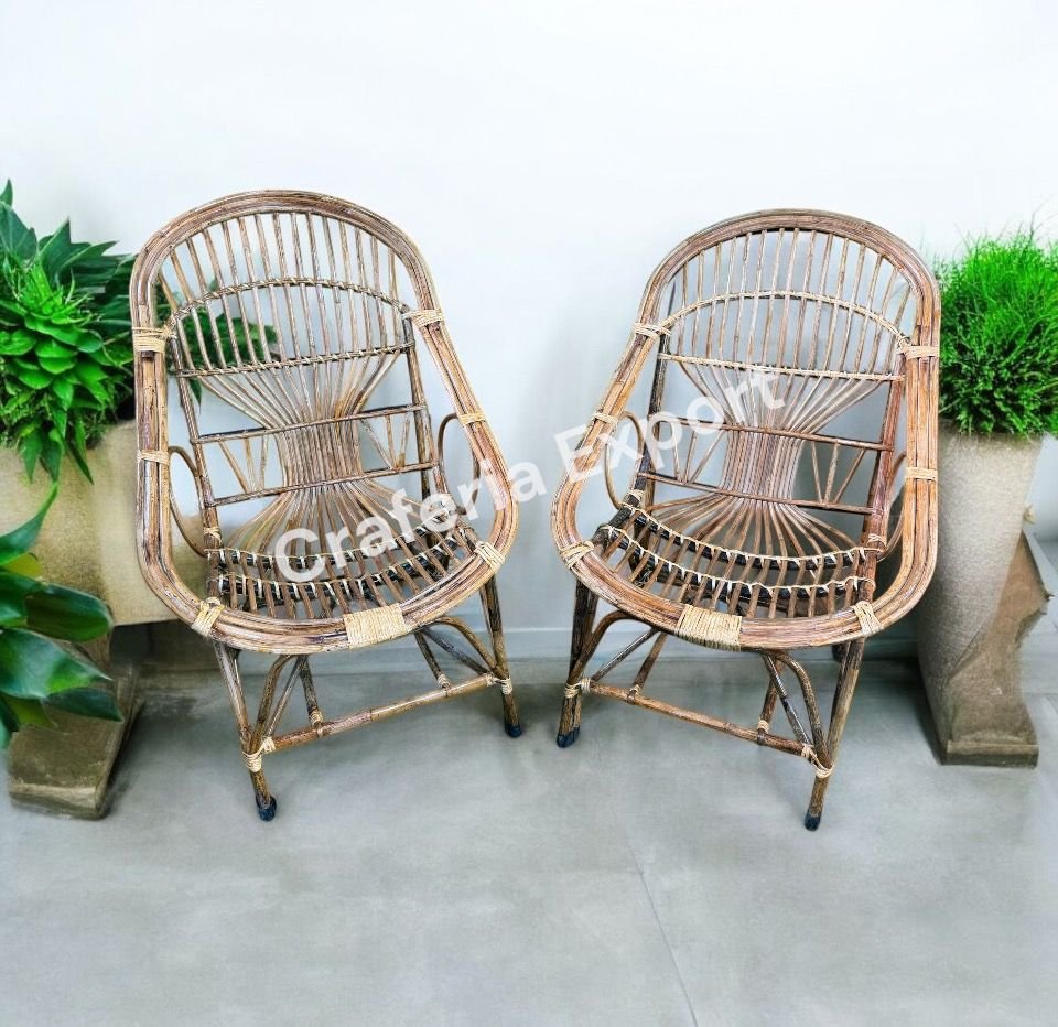 Cane Chairs with Stool | Outdoor Furniture Bait Kursi with Stool for Balcony, Garden Furniture Set