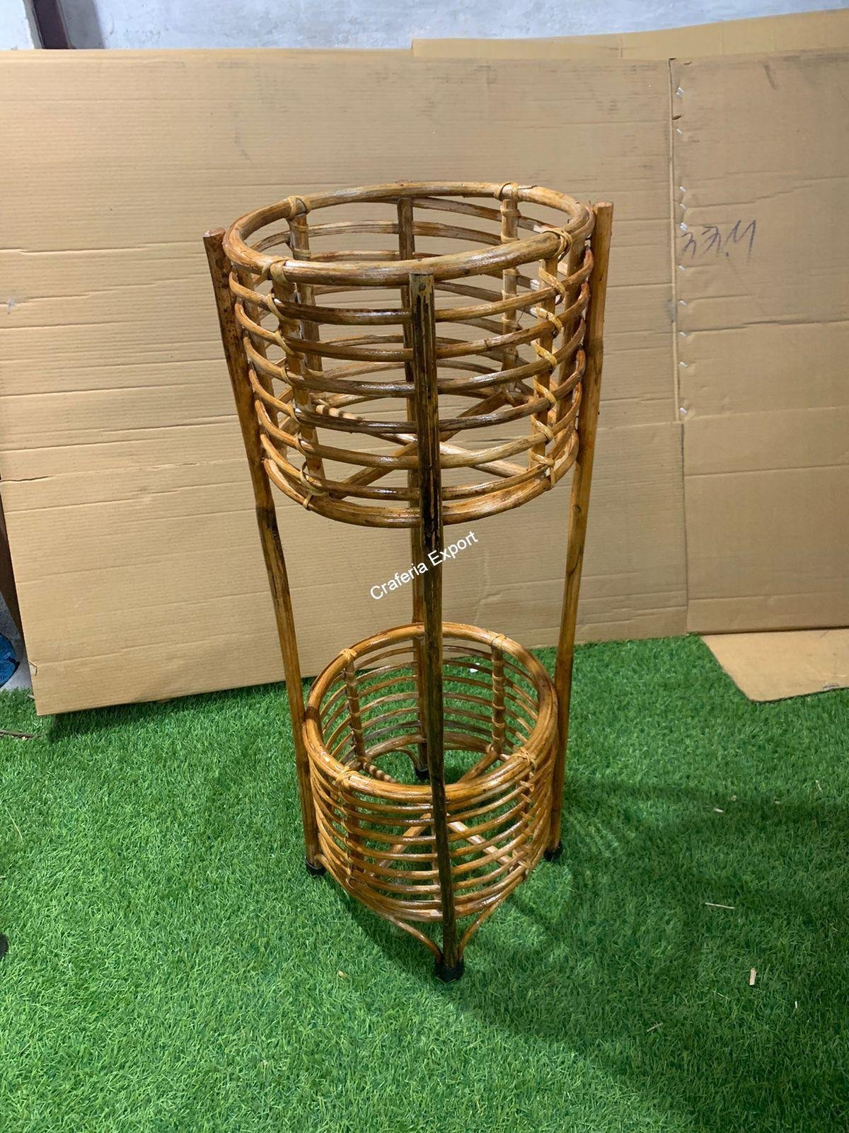 Bamboo cane bamboo double tier planter stand for balcony, living room decor
