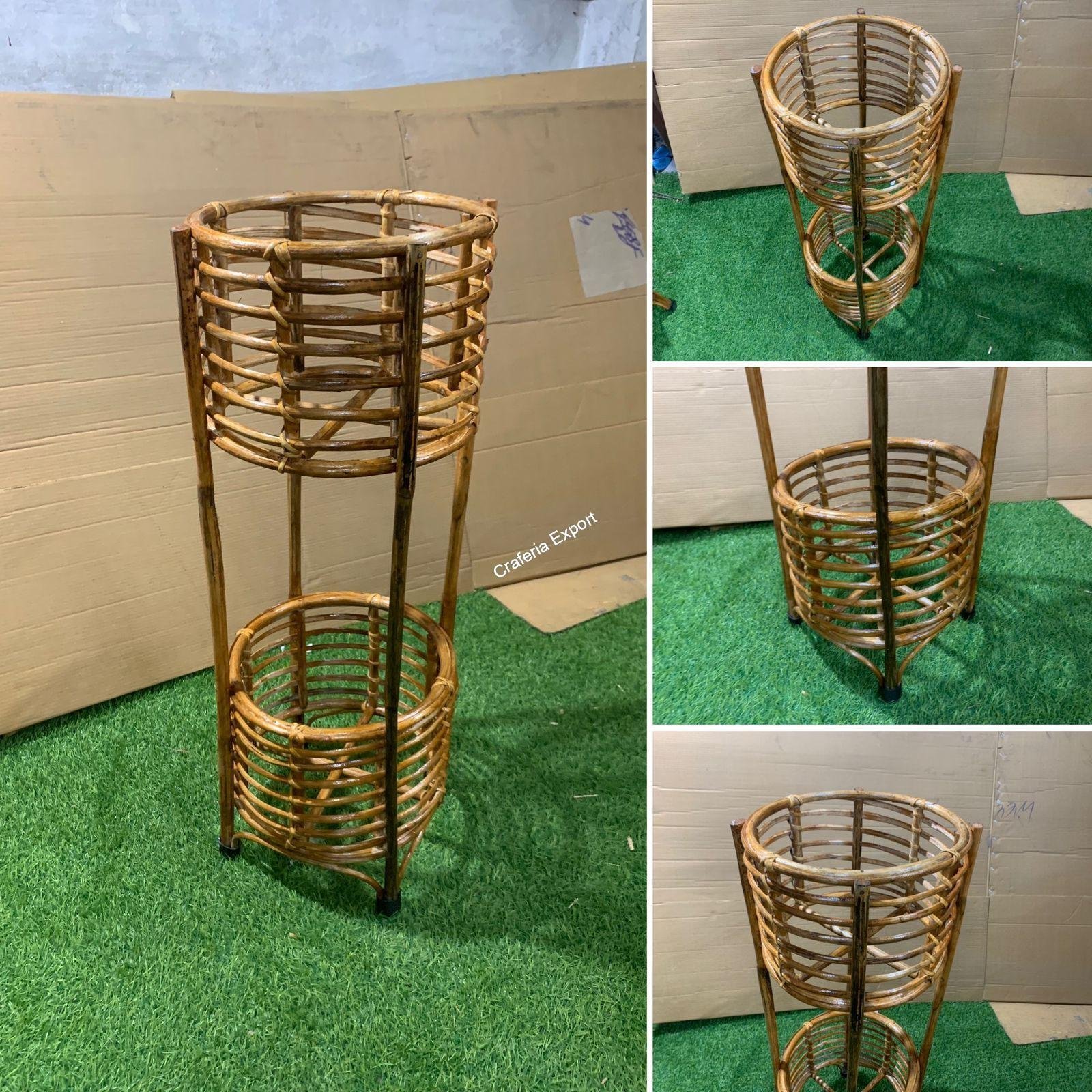 Bamboo cane bamboo double tier planter stand for balcony, living room decor