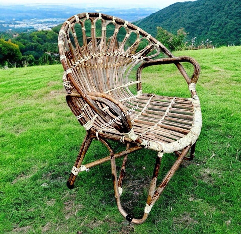 Bamboo Cane Chair for home | office | Balcony Garden | Armrest wicker rattan chair - set of 2