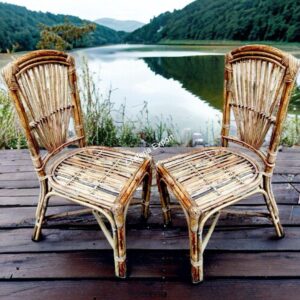 Rattan cane wicker chair for indoor outdoor sitting home, cafe , office , living room –  set of 2(Brown color)