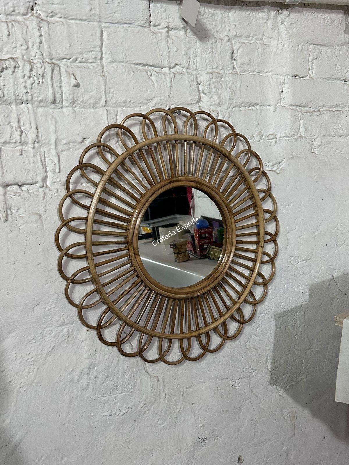 Bamboo Wall Mirror | Rattan Wall hanging Mirror for Wall Decoration for living room/Bathroom/Office/Cafe