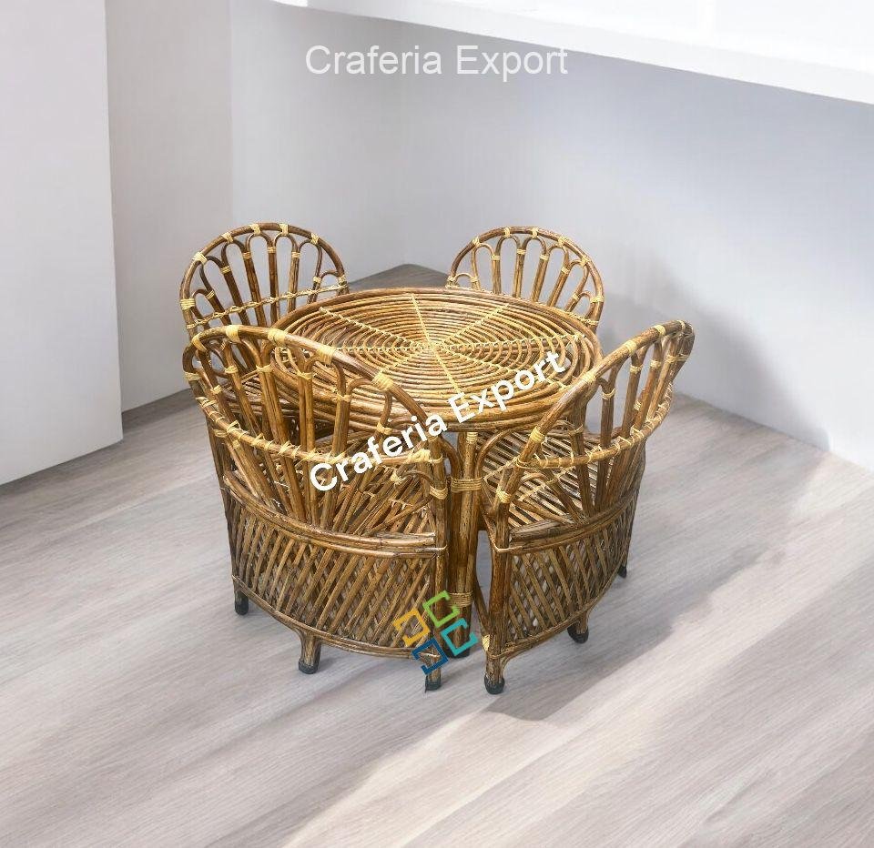 Cane Dining Table with Chair Set /4 Seater Cane Dining table chair Set/ Indoor/Outdoor Furniture set