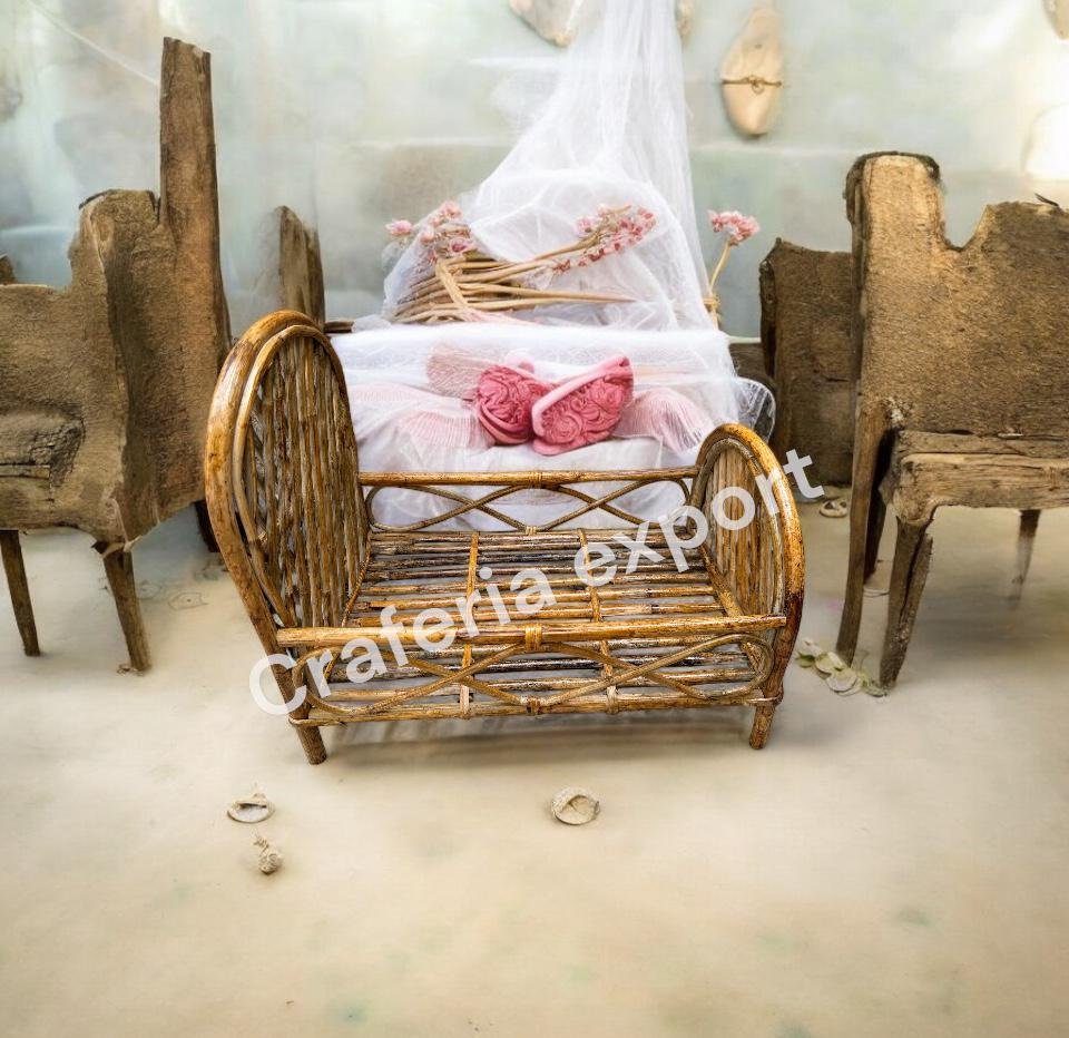 Newborn Baby Bed for Photography Prop, Infant Girl Photoshoot Props, Cane Bamboo doll Bed