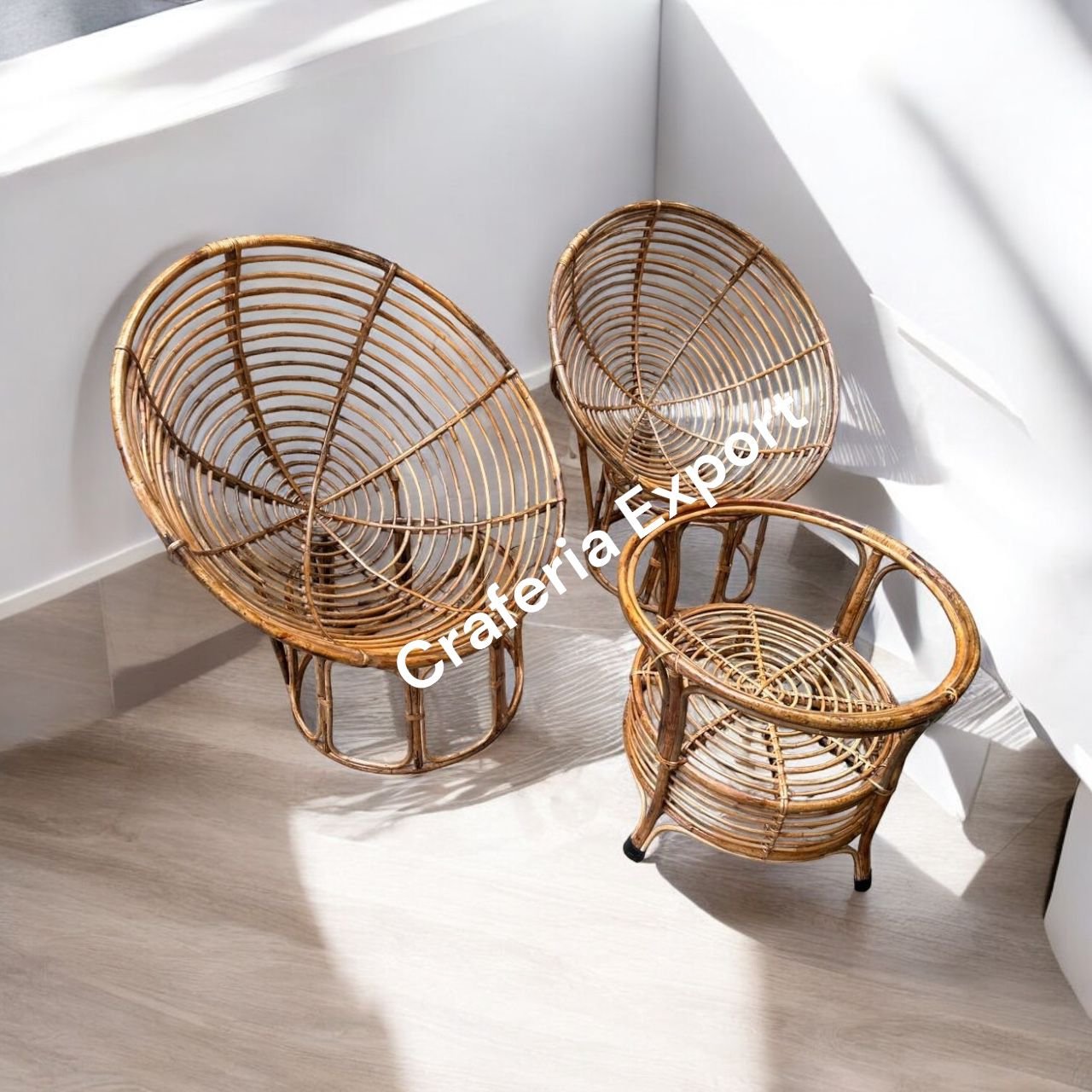 Cane Round Relaxing Chairs Table Set for Home, Cafe, Events & Hotels | Comfortable Round Cane Chair for Indoor–Outdoor Seating