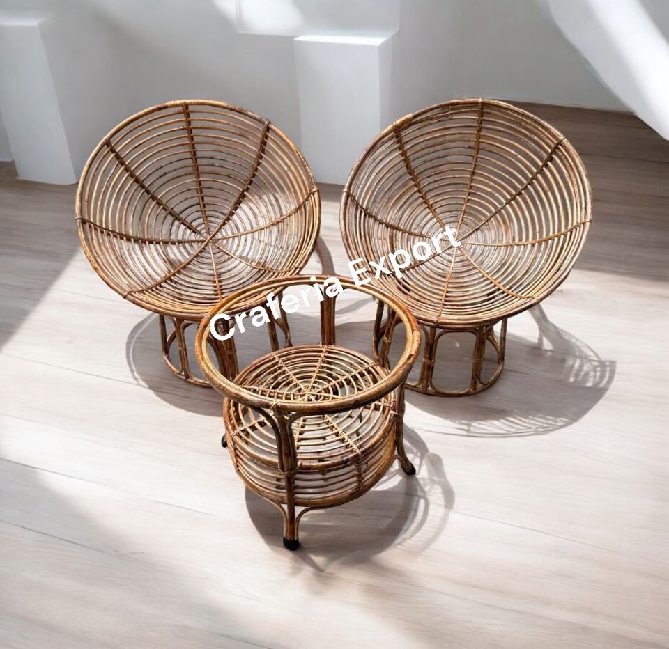 Cane Round Relaxing Chairs Table Set for Home, Cafe, Events & Hotels | Comfortable Round Cane Chair for Indoor–Outdoor Seating
