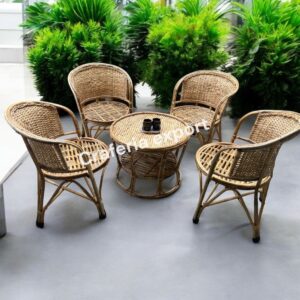 Bamboo Cane Dining Table Set