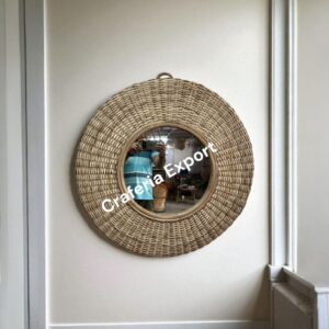 Natural Rattan Round Wall Mirror | Wicker Wall Home Decor Mirror | Decorative Wall Hanging