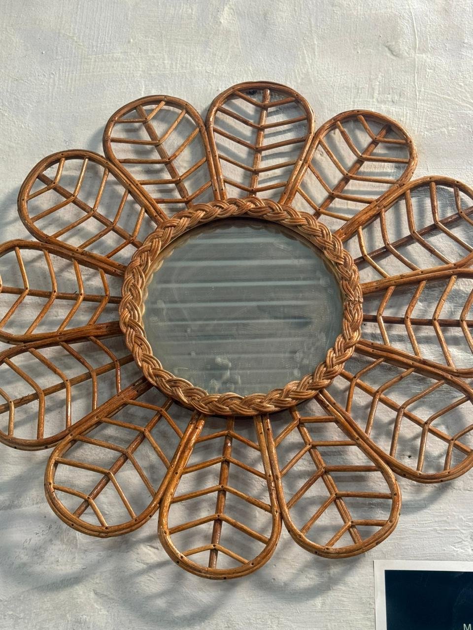Cane Mirror for Living Room, Bathroom, Bedroom, Home and Office (Boho Floral)