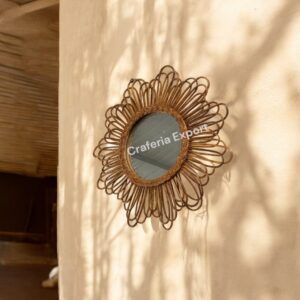Rattan Round Makeup Mirror Bathroom Wall Hanging Mirror Art Bedroom Decors