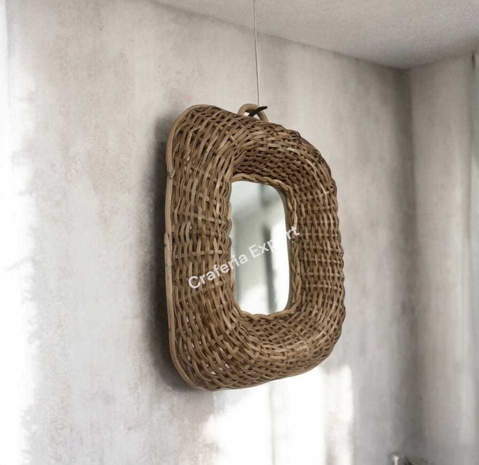 Cane Mirror Vintage Mounting Hooks Wall Mirror