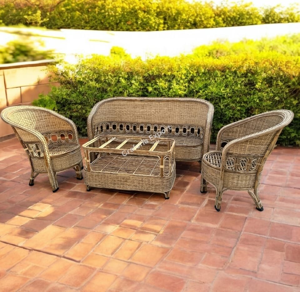 Cane Sofa Set with Table for Home, Living Room, Office, Garden, Resort