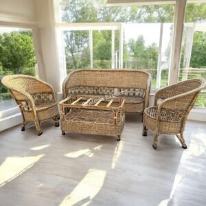 Cane Sofa Set with Table for Home, Living Room, Office, Garden, Resort