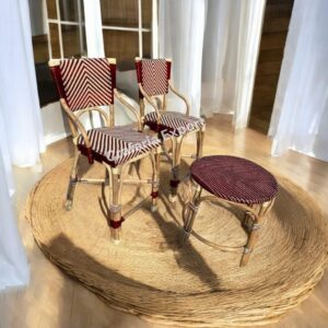 Rattan Wicker Seat With Square Rattan Round Backless Counter Stool Set