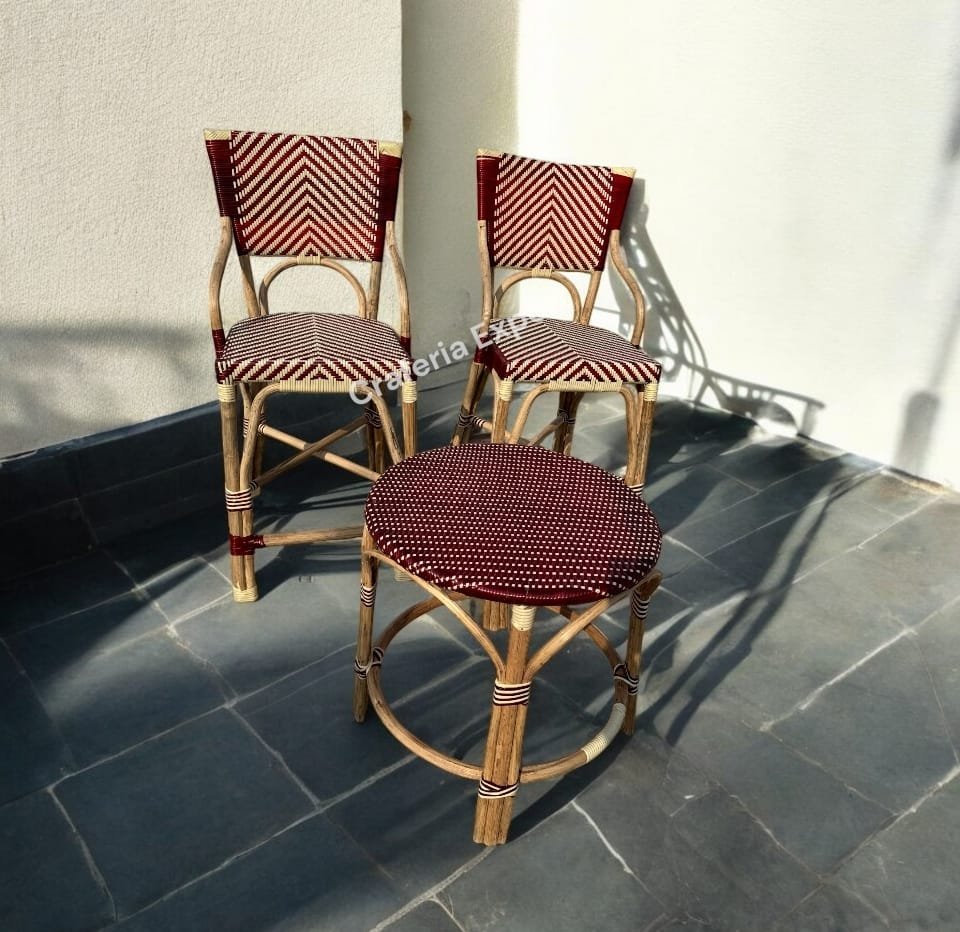 Rattan Wicker Seat With Square Rattan Round Backless Counter Stool Set
