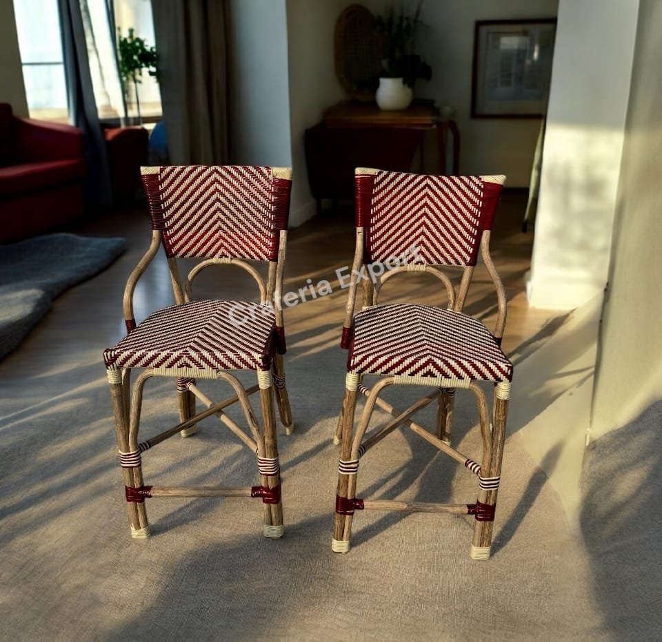 Rattan Wicker Seat With Square Rattan Round Backless Counter Stool Set