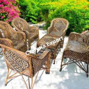 Cane Sofa Chairs Table Set | Bamboo Chair Premium Cane Sofa Set with Table for Home, Office, Living Room, Balcony, Garden, Indoor & Outdoor