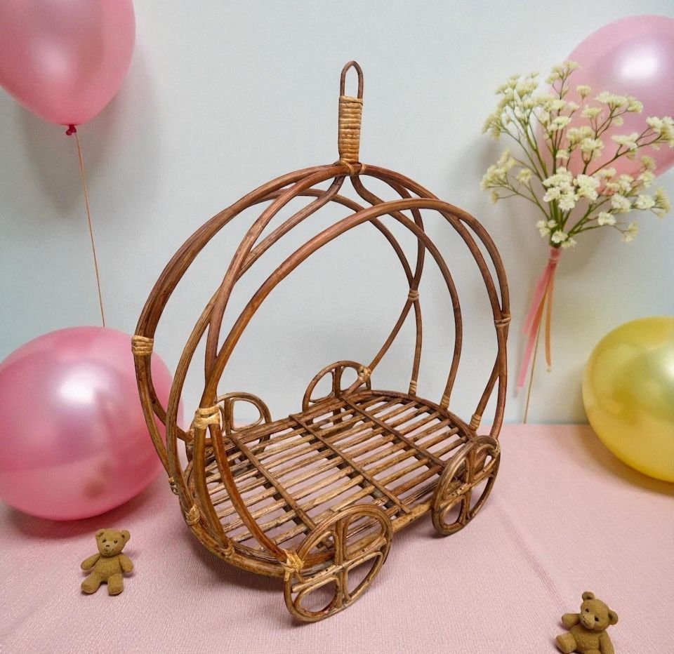 Cane Hanging Basket for Newborn Baby Shoot, Wheel Hanging Basket Toddler Shoot, or Kids Photography Props | Basket for Flower Hanging