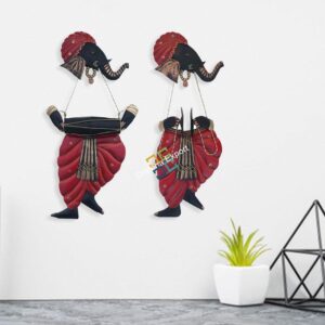 Metal lord ganesha with musical instrument wall decor Showpiece (Set of 2)