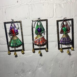 Antique Rajasthani Kalbeliya Dance lady wall decor hanging with bells set of 3