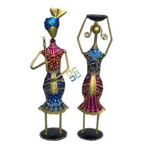 Rajasthani Tribal Showpiece (Set of 2) Idol Figurine Couple | Decorative Item for Living Home Office Table Drawing Room Gifts – Multicolored