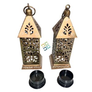 Metal Finish Antique Looking Hanging Candle Lights T-lights (Set of 2) For Indoor/Outdoor Use