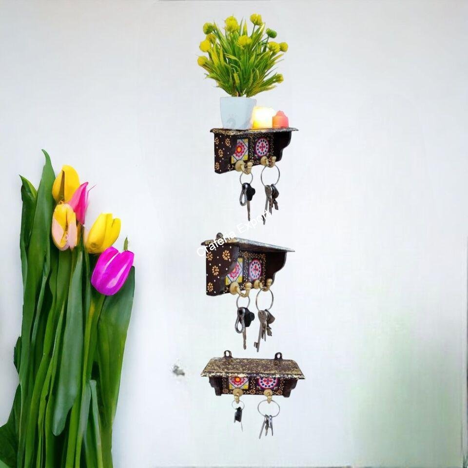 Wooden Tiles fitted Wall decorative Hook /Hanger Wood Key Holder set