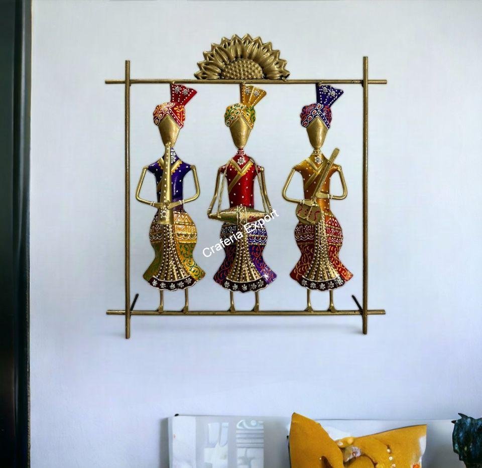 Multicolor Sardar frame metal wall decor panel for living room,office / Musicians Playing Music Metal Wall Art