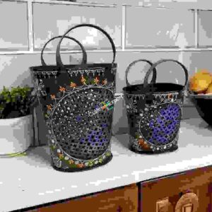 Handicrafted Wrought Iron Bucket Shaped Books /Magazine Holder/Utility Box