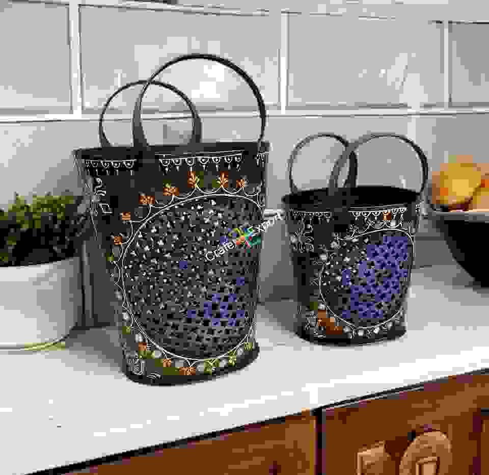 Handicrafted Wrought Iron Bucket Shaped Books /Magazine Holder/Utility Box